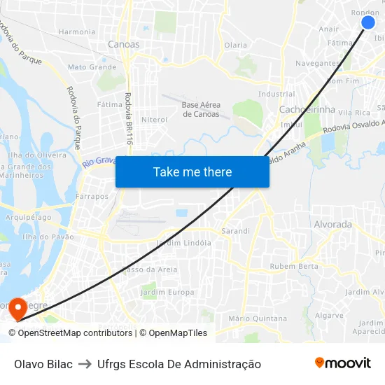 Olavo Bilac to Ufrgs Escola De Administração map