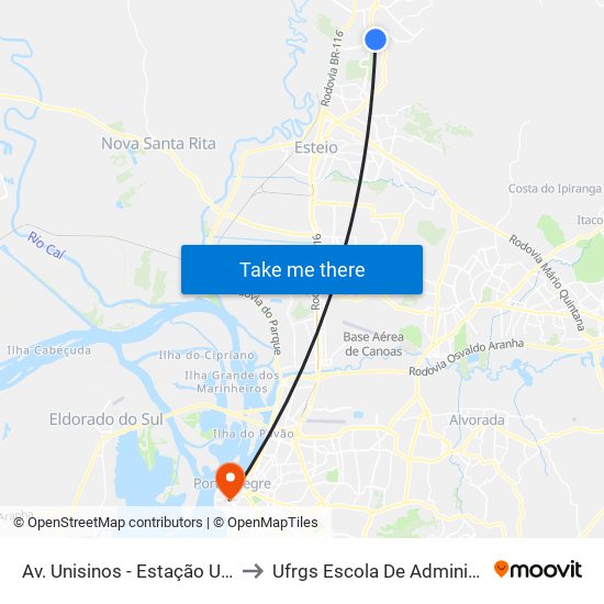 Av. Unisinos - Estação Unisinos to Ufrgs Escola De Administração map