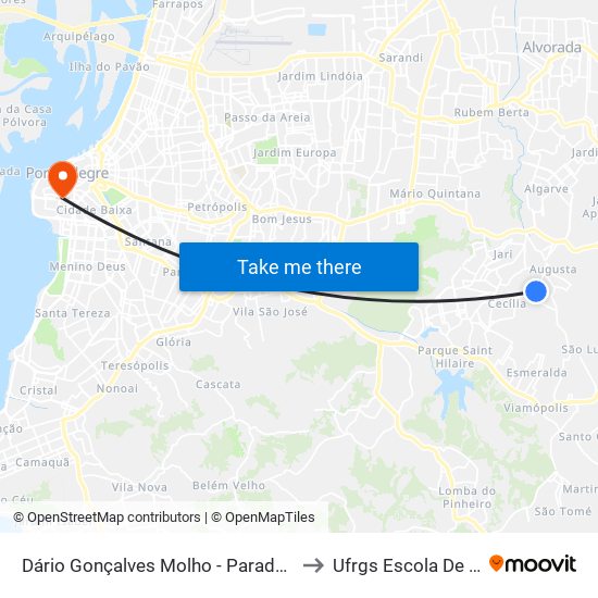 Dário Gonçalves Molho - Parada 20 (Ubs Augusta Marina) to Ufrgs Escola De Administração map