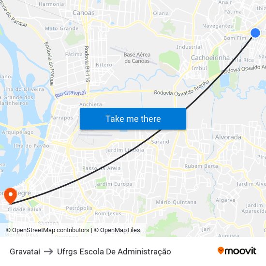 Gravataí to Ufrgs Escola De Administração map