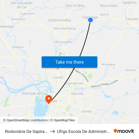 Rodoviária De Sapiranga to Ufrgs Escola De Administração map