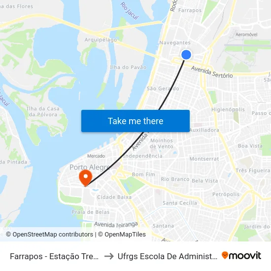 Farrapos - Estação Trensurb to Ufrgs Escola De Administração map