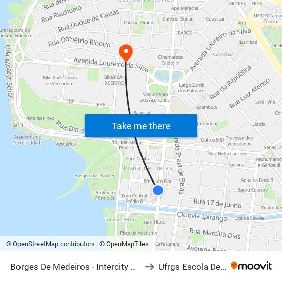Borges De Medeiros - Intercity Premium (Fora Do Corredor) to Ufrgs Escola De Administração map