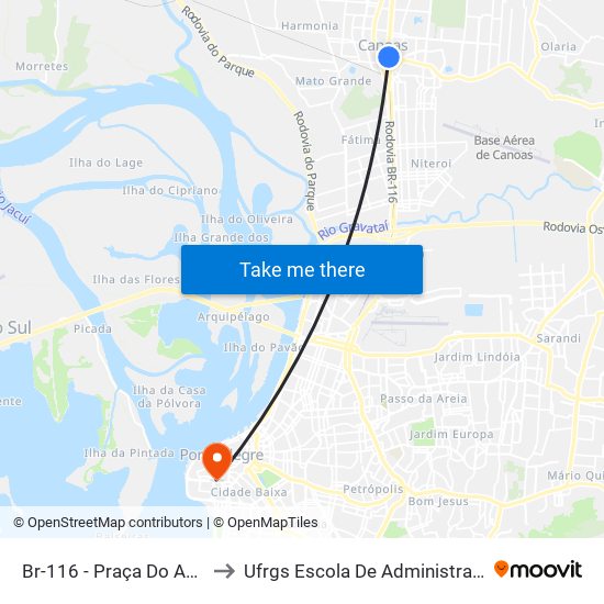 Br-116 - Praça Do Avião to Ufrgs Escola De Administração map