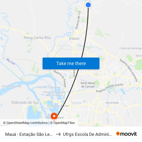 Mauá - Estação São Leopoldo to Ufrgs Escola De Administração map