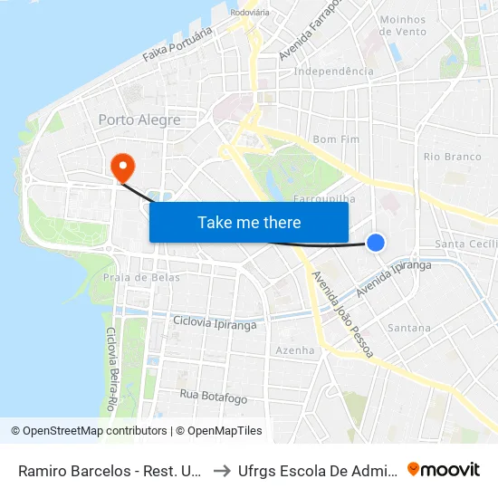Ramiro Barcelos - Rest. Universitário to Ufrgs Escola De Administração map