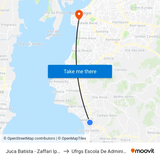 Juca Batista - Zaffari Ipanema to Ufrgs Escola De Administração map