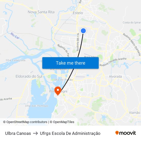 Ulbra Canoas to Ufrgs Escola De Administração map