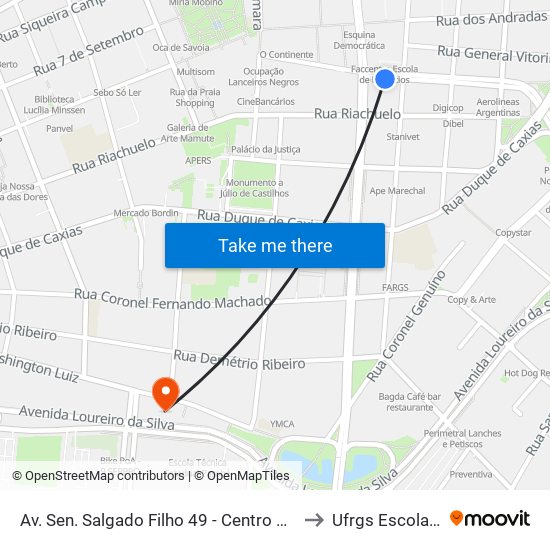 Av. Sen. Salgado Filho 49 - Centro Histórico Porto Alegre - Rs 90010-221 Brasil to Ufrgs Escola De Administração map