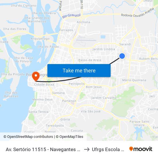 Av. Sertório 11515 - Navegantes Porto Alegre - Rs 91020-001 Brasil to Ufrgs Escola De Administração map