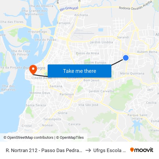 R. Nortran 212 - Passo Das Pedras Porto Alegre - Rs 91230-485 Brasil to Ufrgs Escola De Administração map