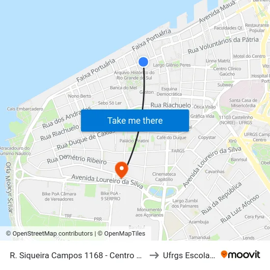 R. Siqueira Campos 1168 - Centro Histórico Porto Alegre - Rs 90010-001 Brasil to Ufrgs Escola De Administração map