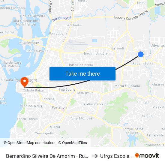 Bernardino Silveira De Amorim - Rubem Berta Porto Alegre - Rs 91160-624 Brasil to Ufrgs Escola De Administração map