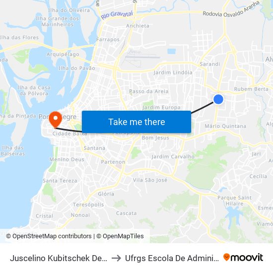 Juscelino Kubitschek De Oliveira to Ufrgs Escola De Administração map