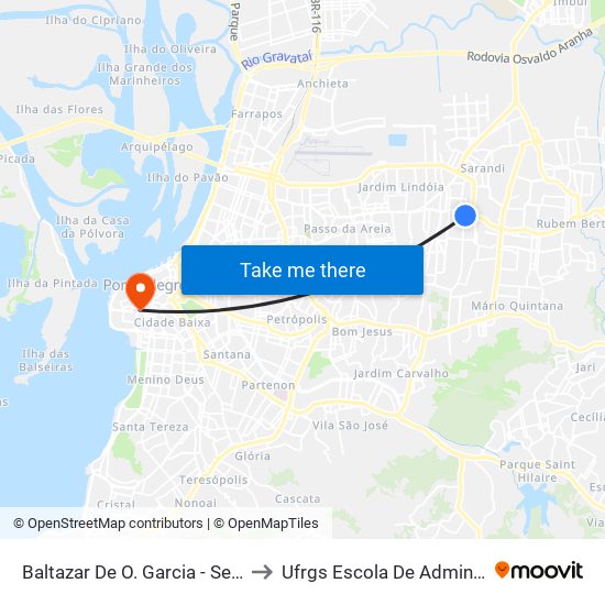 Baltazar De O. Garcia - Sertório Bc to Ufrgs Escola De Administração map