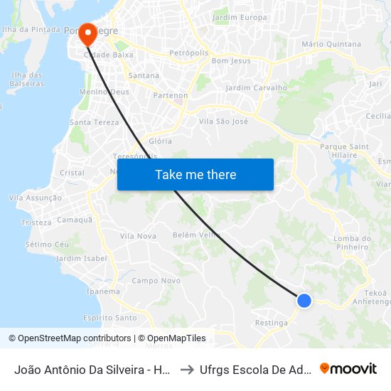 João Antônio Da Silveira - Hospital Restinga to Ufrgs Escola De Administração map