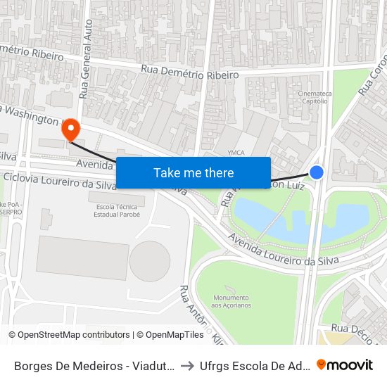 Borges De Medeiros - Viaduto Dos Açorianos to Ufrgs Escola De Administração map