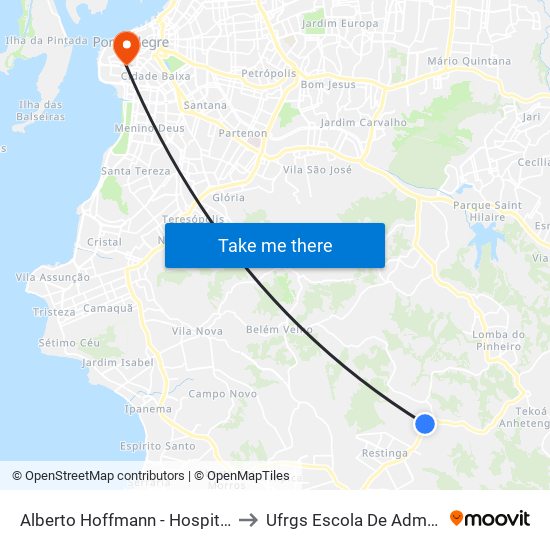 Alberto Hoffmann - Hospital Restinga to Ufrgs Escola De Administração map