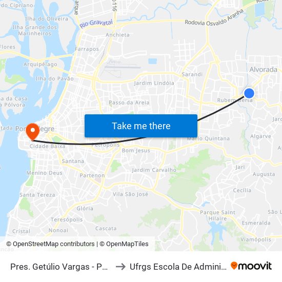 Pres. Getúlio Vargas - Parada 43 to Ufrgs Escola De Administração map