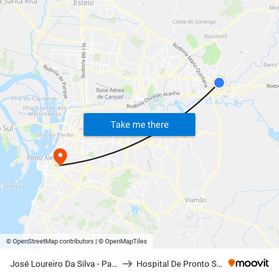José Loureiro Da Silva - Parada 81 to Hospital De Pronto Socorro map
