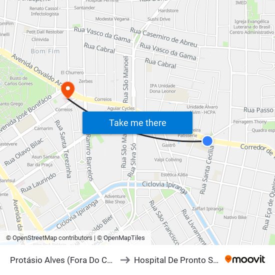 Protásio Alves (Fora Do Corredor) to Hospital De Pronto Socorro map