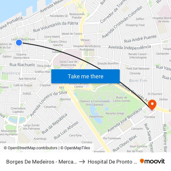 Borges De Medeiros - Mercado Público to Hospital De Pronto Socorro map