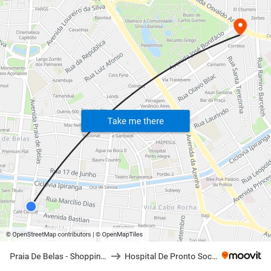 Praia De Belas - Shopping Bc to Hospital De Pronto Socorro map