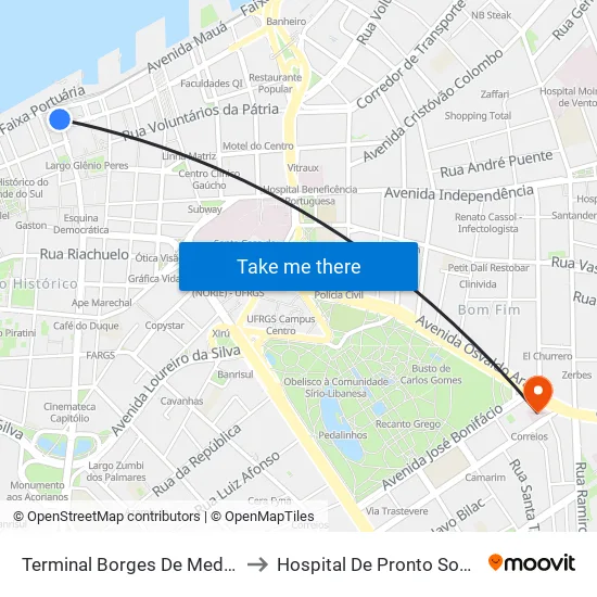 Terminal Borges De Medeiros to Hospital De Pronto Socorro map