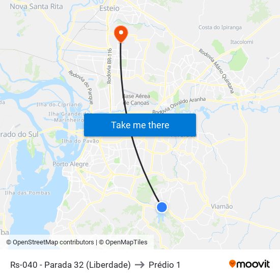Rs-040 - Parada 32 (Liberdade) to Prédio 1 map