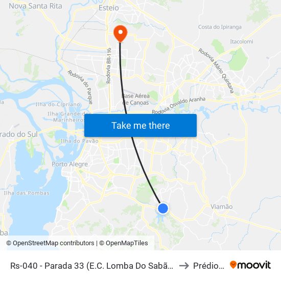 Rs-040 - Parada 33 (E.C. Lomba Do Sabão) to Prédio 1 map