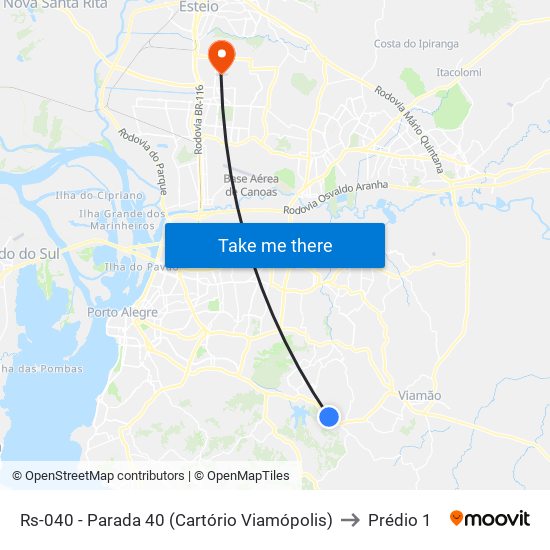Rs-040 - Parada 40 (Cartório Viamópolis) to Prédio 1 map