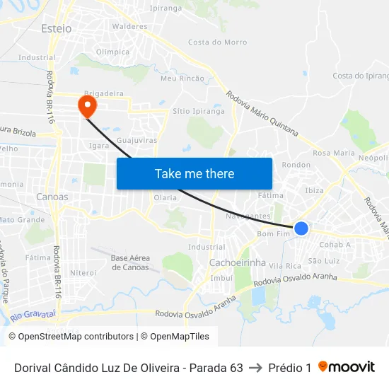 Dorival Cândido Luz De Oliveira - Parada 63 to Prédio 1 map