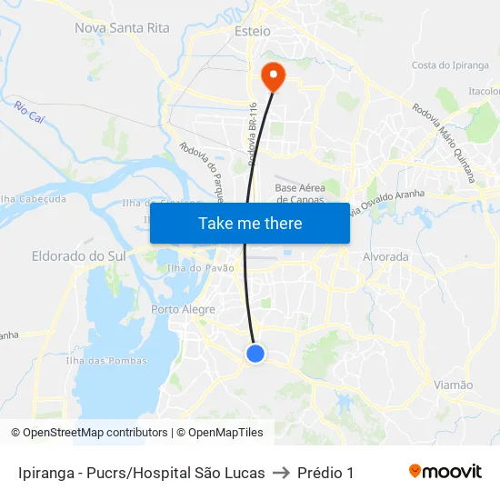 Ipiranga - Pucrs/Hospital São Lucas to Prédio 1 map
