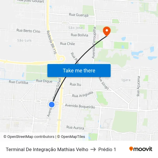 Terminal De Integração Mathias Velho to Prédio 1 map