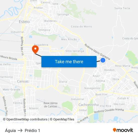 Águia to Prédio 1 map