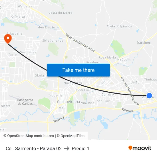 Cel. Sarmento - Parada 02 to Prédio 1 map