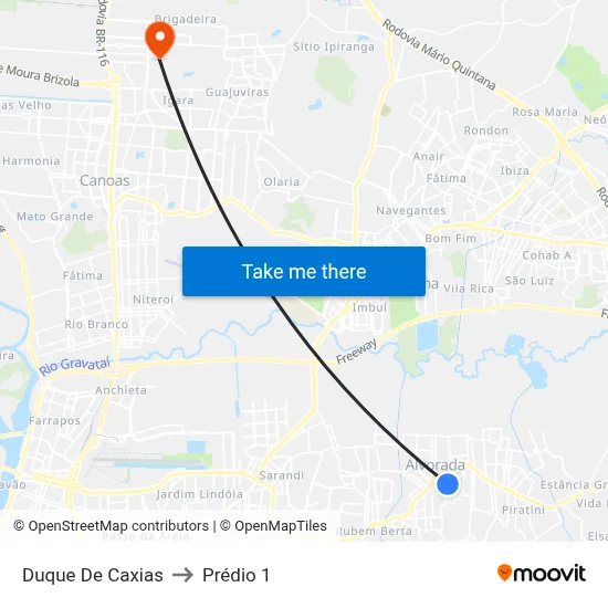 Duque De Caxias to Prédio 1 map