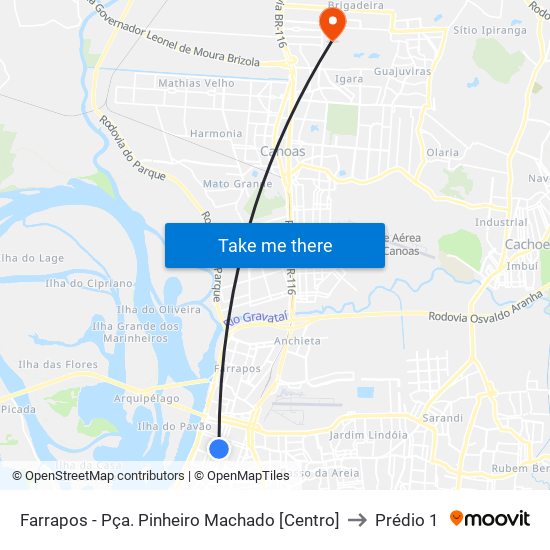 Farrapos - Pça. Pinheiro Machado [Centro] to Prédio 1 map