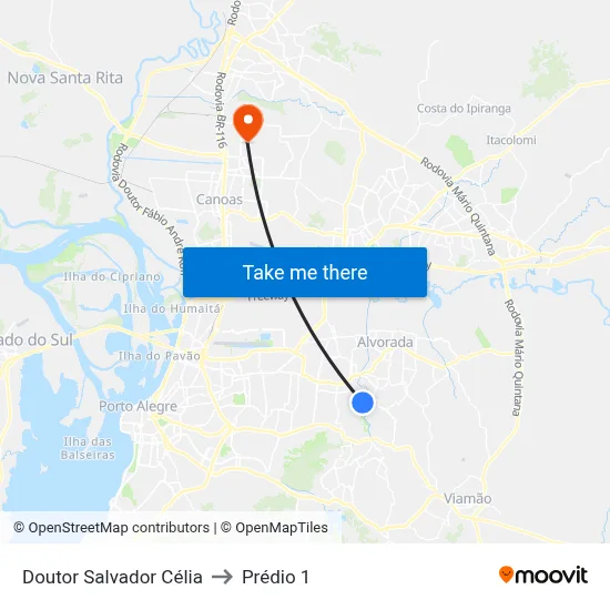 Doutor Salvador Célia to Prédio 1 map