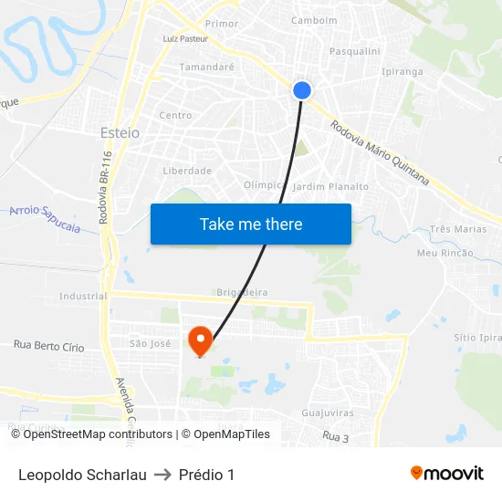 Leopoldo Scharlau to Prédio 1 map