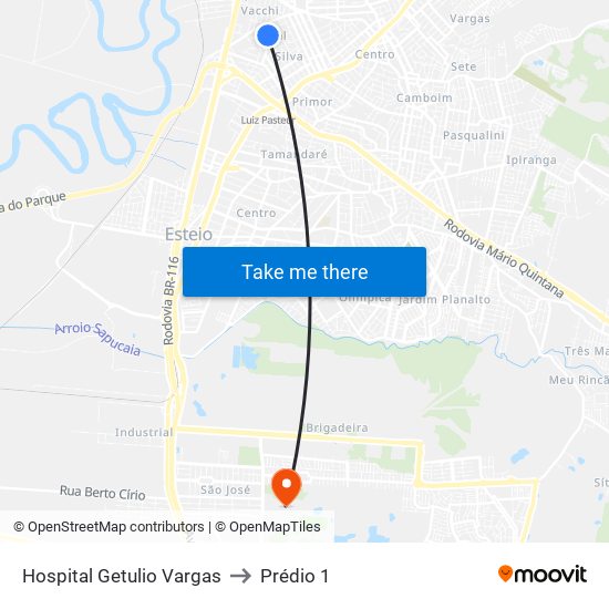 Hospital Getulio Vargas to Prédio 1 map