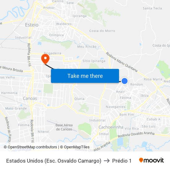 Estados Unidos (Esc. Osvaldo Camargo) to Prédio 1 map
