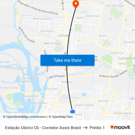 Estação Obirici Cb - Corredor Assis Brasil to Prédio 1 map