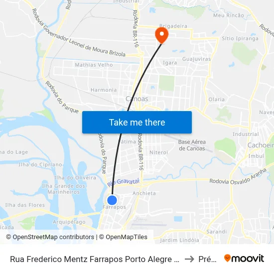 Rua Frederico Mentz Farrapos Porto Alegre - Rs 90250-370 Brasil to Prédio 1 map
