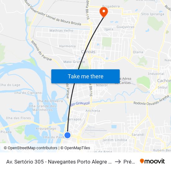 Av. Sertório 305 - Navegantes Porto Alegre - Rs 91020-001 Brasil to Prédio 1 map