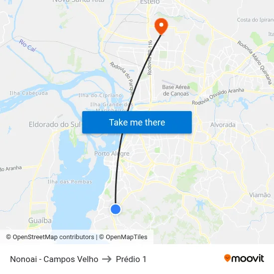 Nonoai - Campos Velho to Prédio 1 map