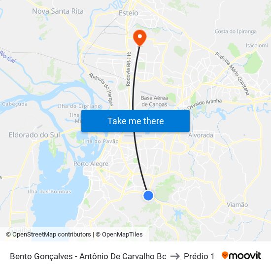 Bento Gonçalves - Antônio De Carvalho Bc to Prédio 1 map