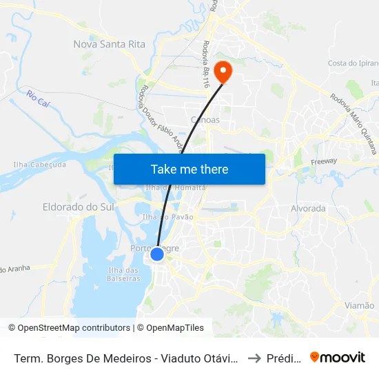 Term. Borges De Medeiros - Viaduto Otávio Rocha to Prédio 1 map