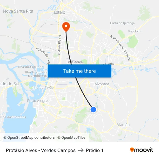 Protásio Alves - Verdes Campos to Prédio 1 map