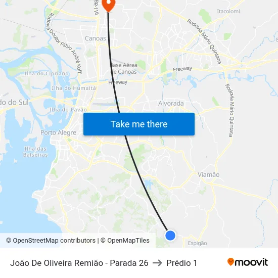 João De Oliveira Remião - Parada 26 to Prédio 1 map